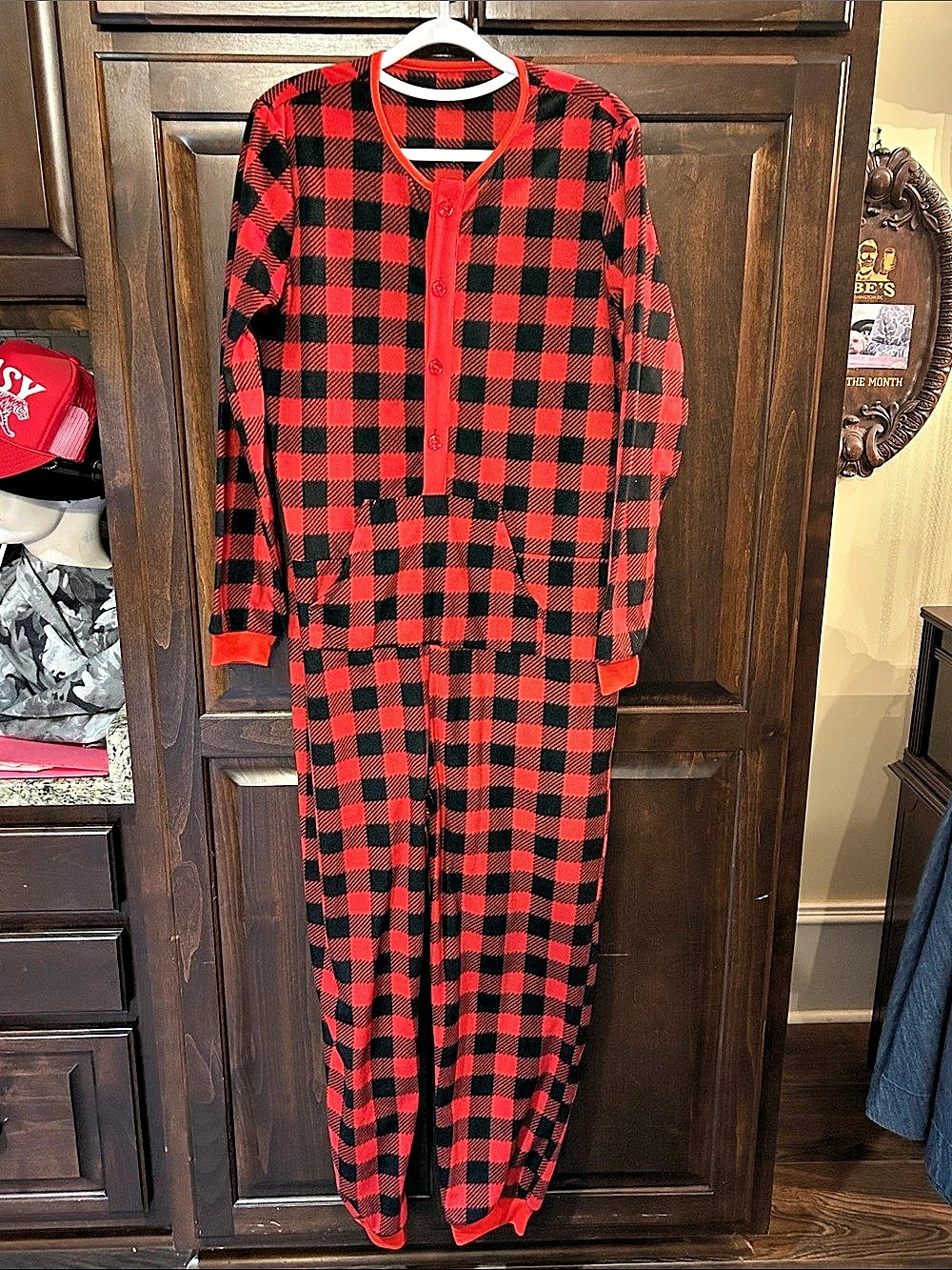 Red & Black Sz S/M Plaid Fleece Pajama Jumpsuit